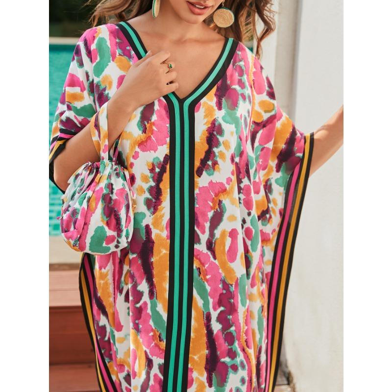 Женская мода лето весна леопардовый принт рукава 1/2 V-образный вырез свободная талия повседневные платья