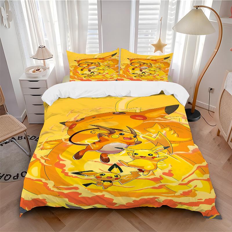 3pcs Pikachu, Pokémon Duvet Cover Set, 1 Duvet Cover + 2 Pillowcases (No Insert), High-Definition Print, Home & Dorm Set yy251208047