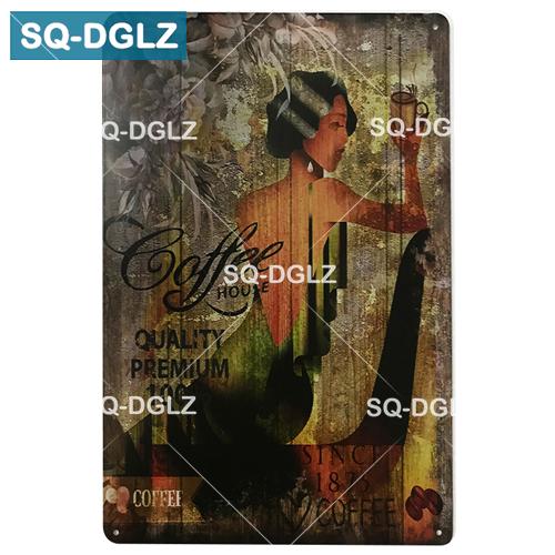[SQ-DGLZ] Кофейная металлическая вывеска, украшение для барной стены, жестяная вывеска, винтажные металлические вывески, домашний декор, живопись, таблички, художественный постер