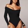 Sexy Charming Black Deep V-Neck Off Shoulder Bodysuit Elastic Long Sleeve Bodysuit Women's Shirt Bodysuit Autumn and Winter Clothes