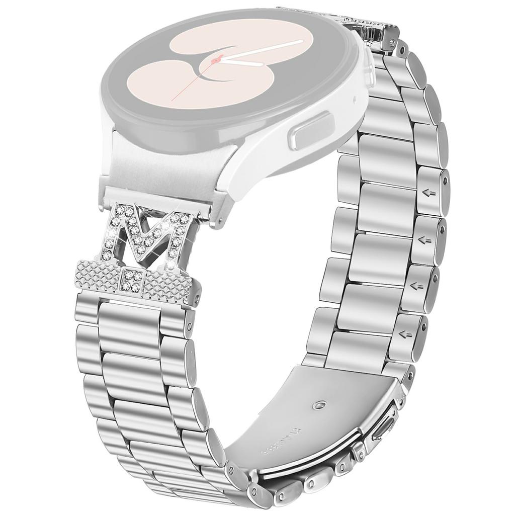 Watch Strap for Samsung Galaxy Watch6 Classic 47mm/43mm/Watch6 44mm/40mm Silver Stainless Steel 3 Beads Watch Band