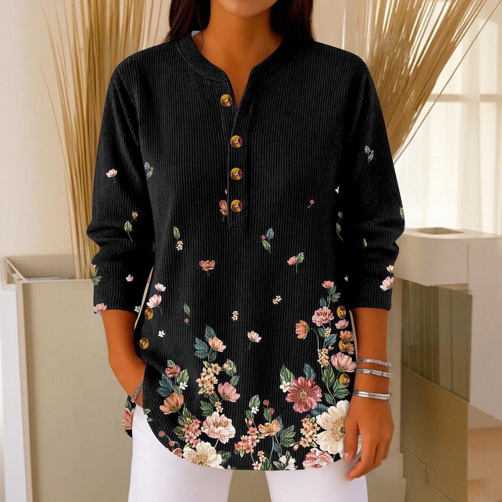 Женский модный пуловер с длинными рукавами и рождественским принтом, с воротником на пуговицах