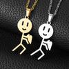 Мультфильм весело ожерелье шитье мода простая любовь ребенок кулон пара нержавеющая сталь мужчины и женщины семейный подарок