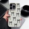 Противоударный чехол для телефона с текстурой кожи ТПУ для iPhone 16 Pro Max 15 14 Pro 13 12 11 с рисунком «бантик», тонкий матовый мягкий бампер