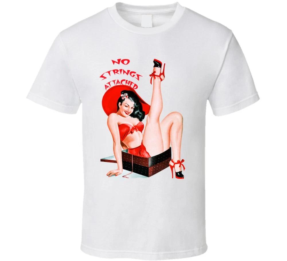 No Strings Retro T-shirt Tops Tees Unisex Vintage Tee 50s 60s Sexy Pinup Girl Burlesque Model