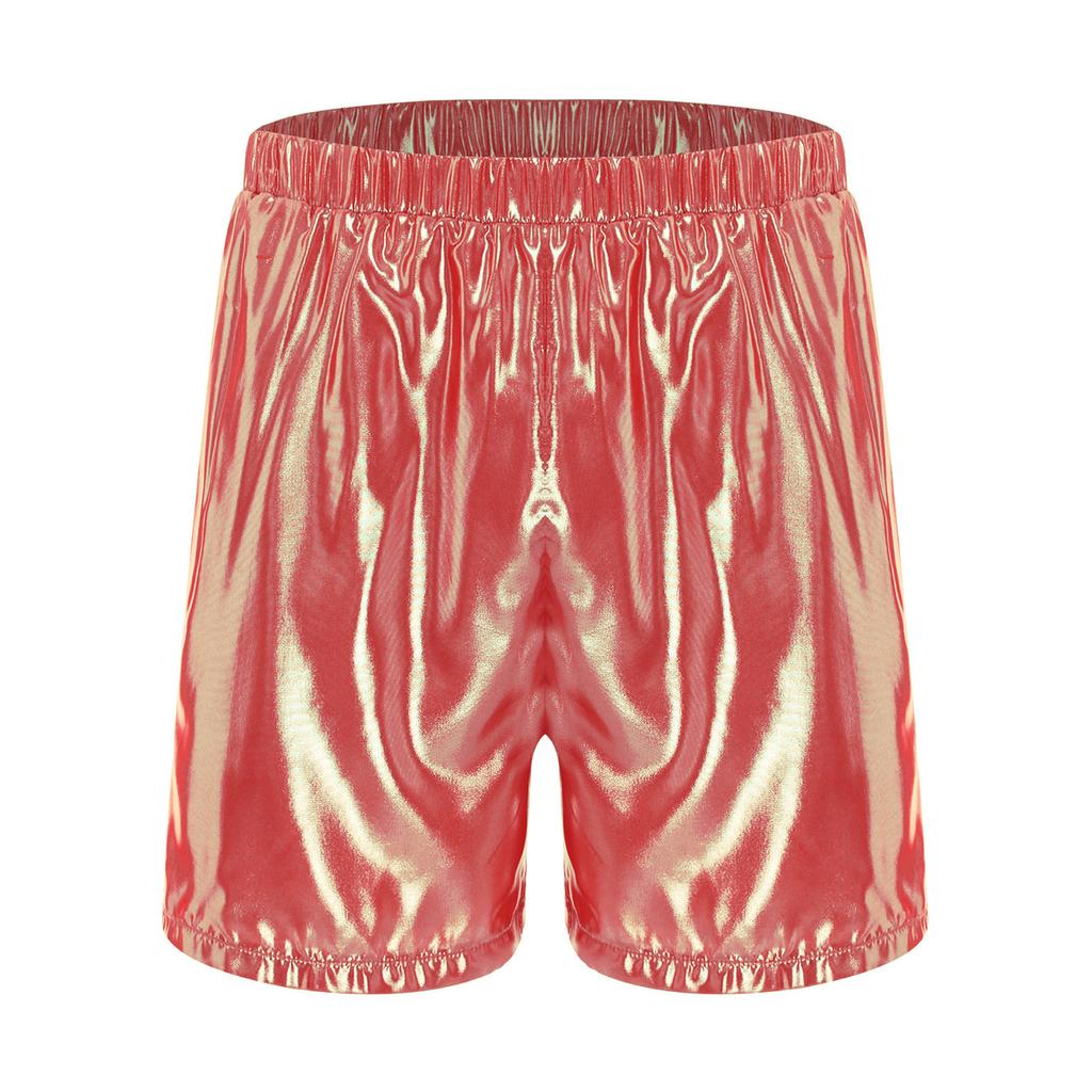 Mens Shiny Boxer Shorts Elastic Waistband Side Pocket Design Loose Fit Glossy Beach Shorts Loungewear