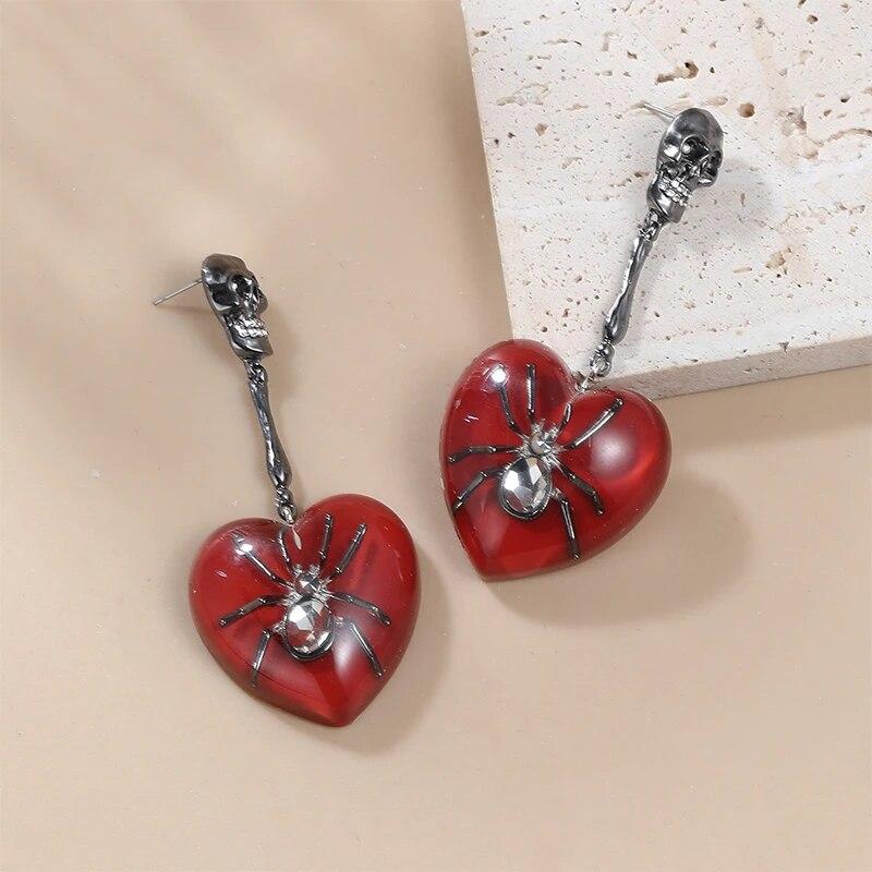 Череп Паук Висячие Серьги Для Женщин Смола Сердце Хип-Хоп Рок Вечерние Ювелирные Изделия Подарки