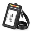 Genuine Leather ID Holder with Zipper RFID Keychain Wallet Neck Lanyards with Swivel Hook for Card/Coin/Cash Black Card Holder