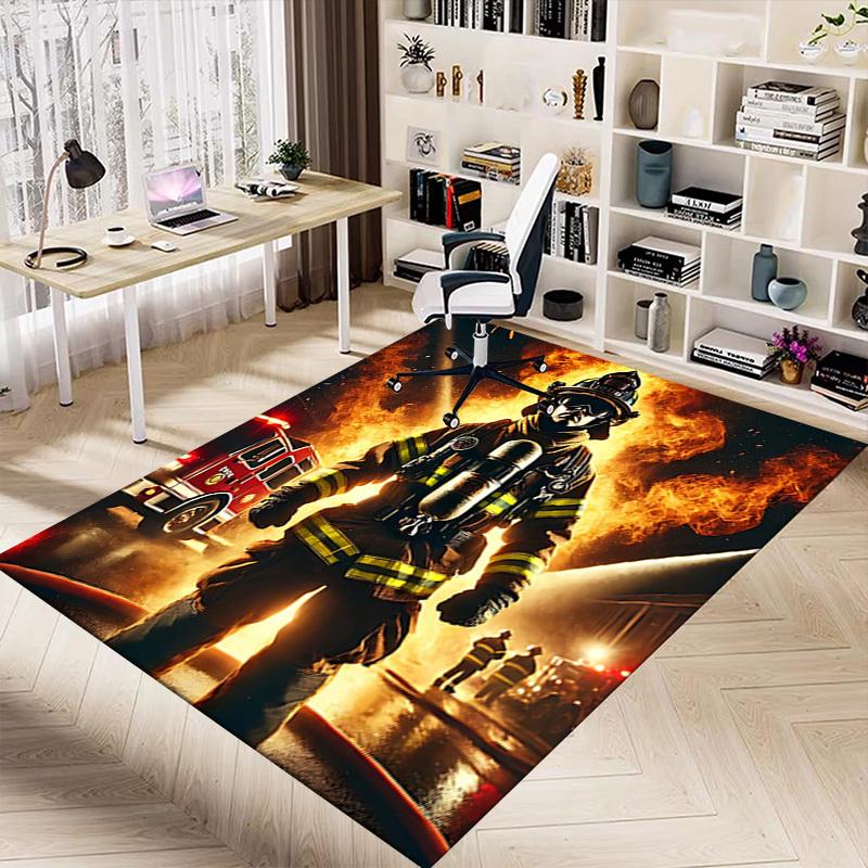 1PC firefighter firetruck Non-Slip Floor Carpet Compatible for Office&Living Room&Bedroom&Dining room - Flat-Weave Machine-Washable Rectangular-W233