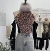Женский короткий топ в ретро-стиле, пушистый, с леопардовым принтом, с открытыми плечами, длинным рукавом и завязками на шее