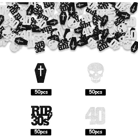 200Pcs Rip to My 30s Birthday Confetti Gothic Death to My Thirties Decorations Black Rip 30s Skull Tombstone Table Decorations Happy Birthday