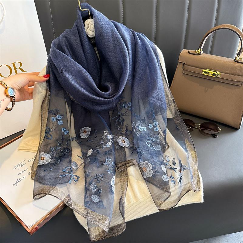 Роскошный блестящий кружевной шарф шелковый женский хиджаб мягкие шерстяные шали и палантины большой цветок тонкие шарфы фуляр женский буфанда новый