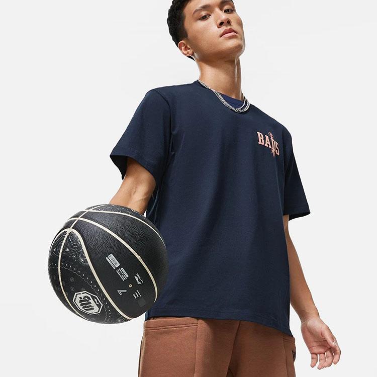 Li-Ning Свободная футболка с короткими рукавами и круглым вырезом Anti-Series, топы унисекс с принтом на спине, темно-синий AHST511-6