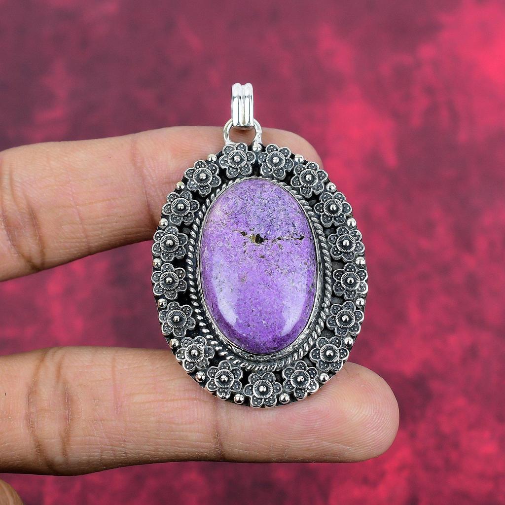 Подвеска из пурпурита, ювелирное изделие из цельного серебра 925 пробы, подвеска с драгоценным камнем, подарок для нее, изящное ювелирное украшение ручной работы