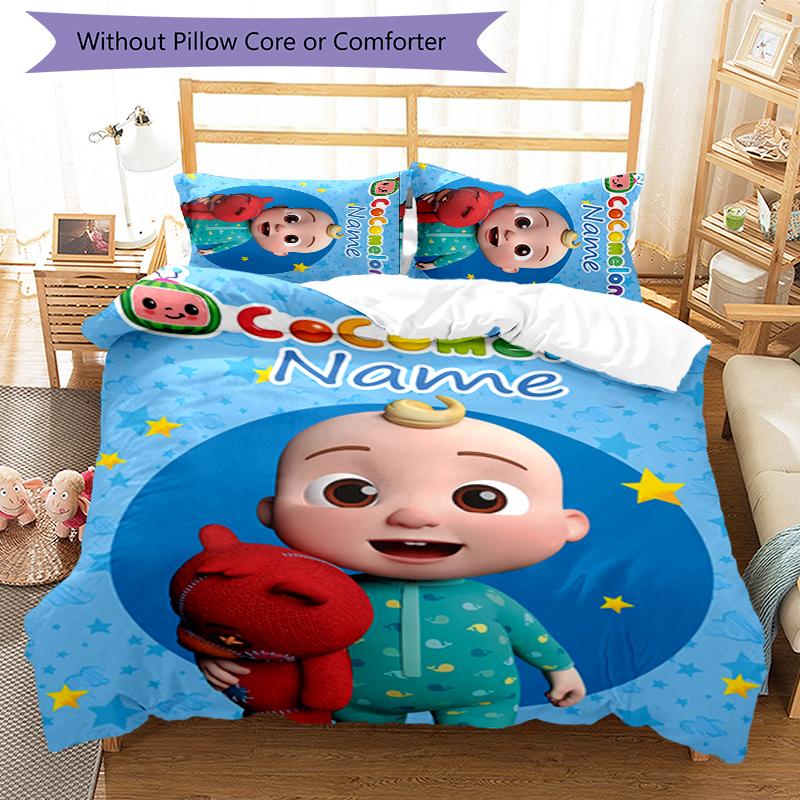 3pcs Custom Name CoComelon - Dance Party Bedding Set Duvet Cover Closure Includes 1 Duvet Cover & 2 Pillowcases for All Seasons Bedroom Decor