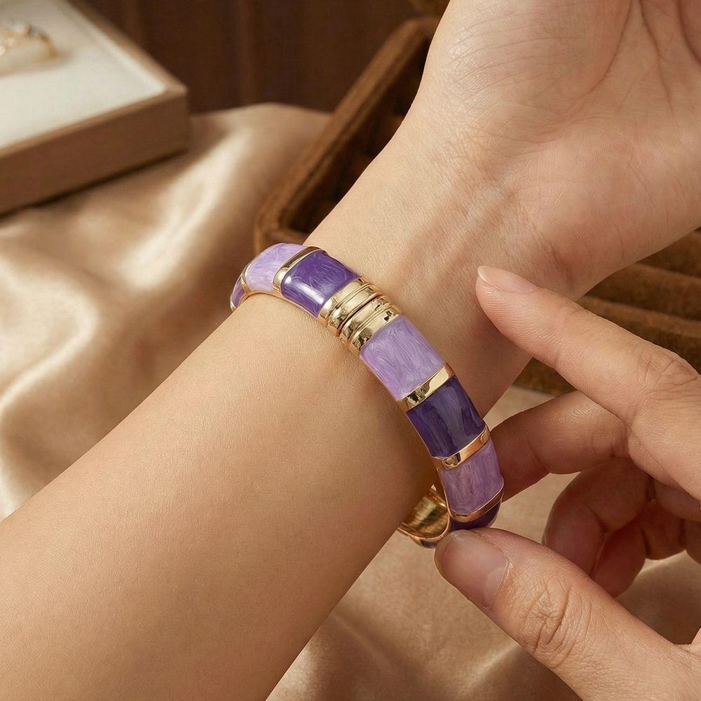 Elegant Enamel Cuff Bangles Vintage Wide Bohemian Drip Oil Bracelet Color Blocked Alloy Geometric Bracelet Traditional Ethnic