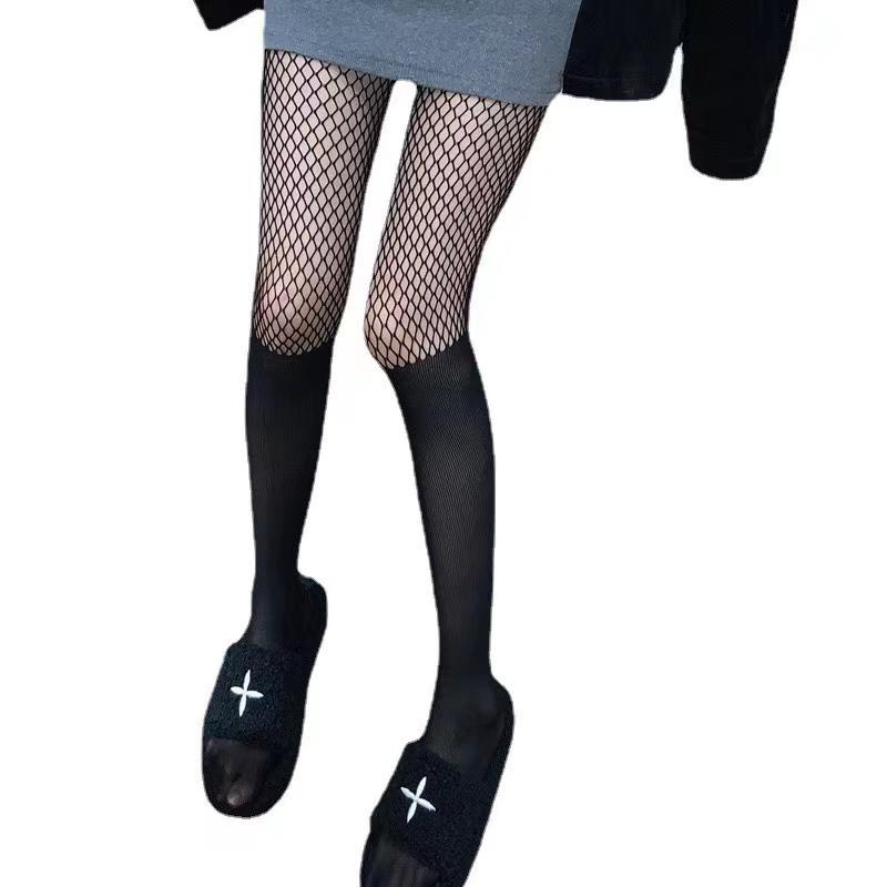Сексуальные женские поддельные длинные колготки в сеточку, сетчатые колготки, пэчворк, прозрачные черные чулки до бедра, женские чулочно-носочные изделия