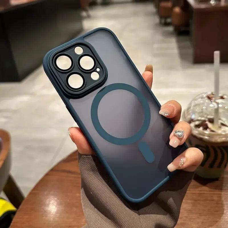 Для Magsafe Матовый прозрачный магнитный чехол для iPhone 15 14 Plus 13 12 11 Pro Max Защита объектива Беспроводная зарядка Ударопрочный чехол