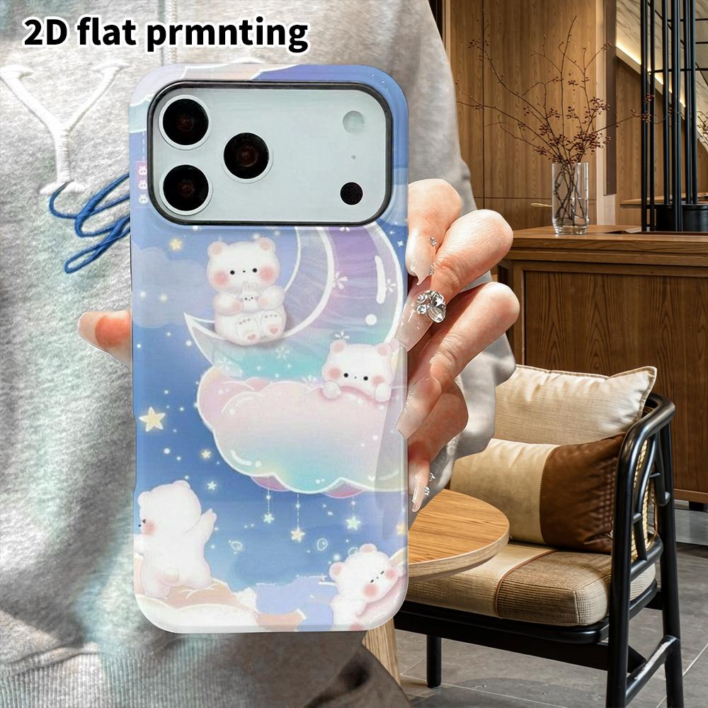Phone Case: 2D flat design suitable for iPhone 18 17 16 15 14 13 Pro film protective case, couple style, cloud white bear, Christmas and Halloween gif