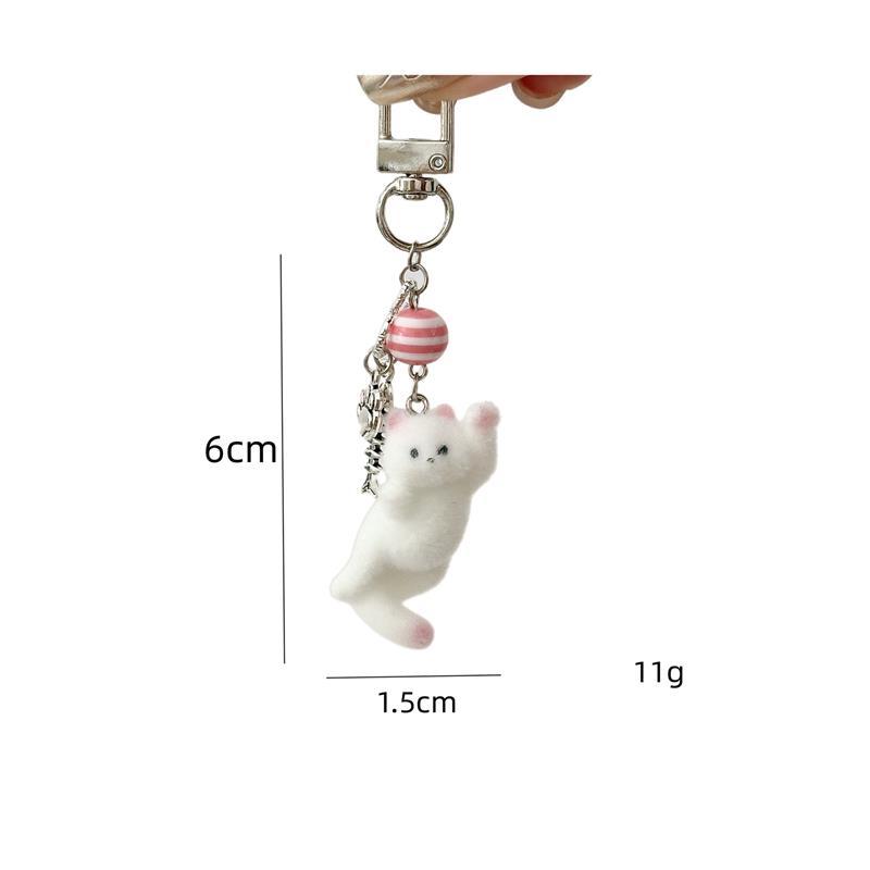 Cute Flocking Cat Phone Lanyard Strap Kitten Keychain Pendant Anti Lost Phone Chain Bag Ornament Cell Phone Love Fish Charm Gift