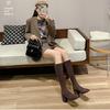 Versatile Square Head Women's Tall Boots, Long High Heels 2025 Children, Elastic Boots, Suede Small Men But Knee Boots, New Models