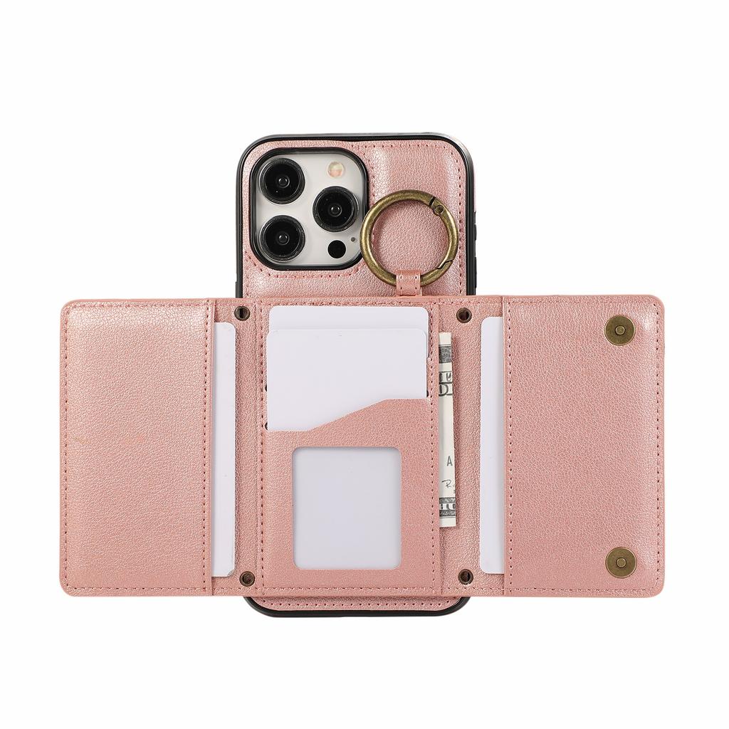 Кожаная задняя крышка для iPhone 15 Pro, кошелек на молнии, подставка, чехол для телефона с плечевым ремнем