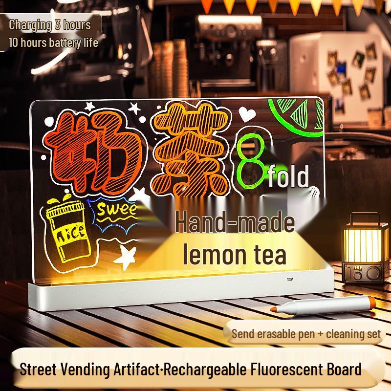 Erasable Fluorescent Acrylic Desktop Blackboard with Light