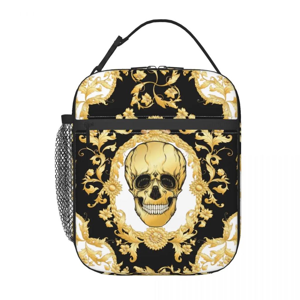 Роскошные европейские ланч-пакеты с черепом, барочным цветочным узором, термоизолированные, в стиле рококо, многоразовые, термосумка-холодильник, ланч-бокс, для детей в школу