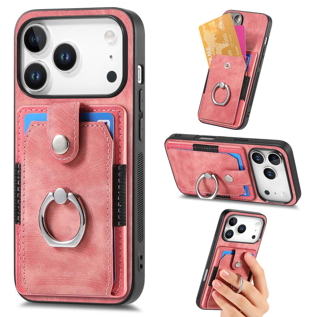 For iPhone 17 Pro Phone Case Leather Back Cover with Card Slots Kickstand