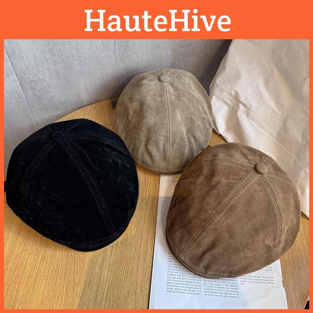 Classic Solid Color Retro Newsboy Cap Faux Suede Material Fall Women Winter
