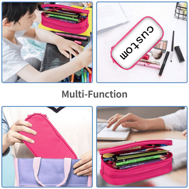 Customized Pink Durable Polyester Student Pencil Case Double-Layered with Multifunctional Features