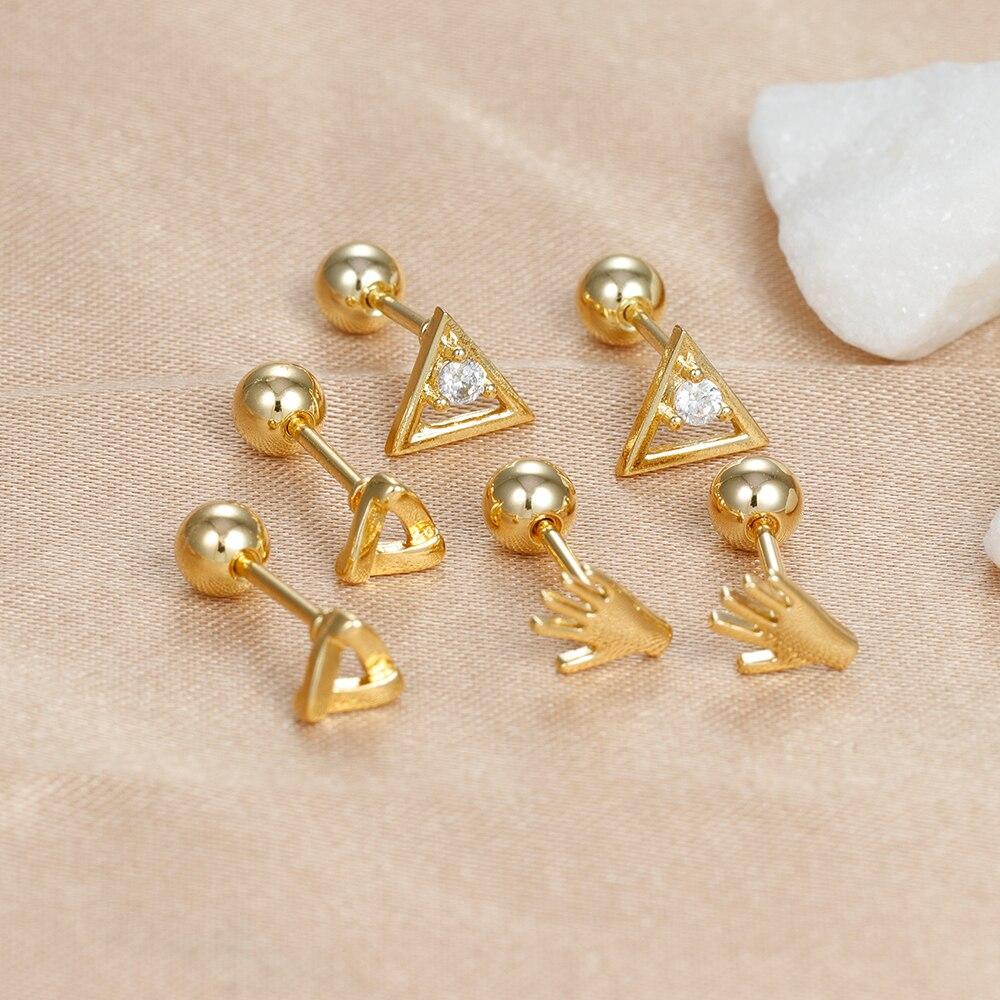 Simple Geometric Triangle Moon Small Stud Earrings For Women Fashion Stainless Steel Heart Hand Piercing Earring Punk Jewelry