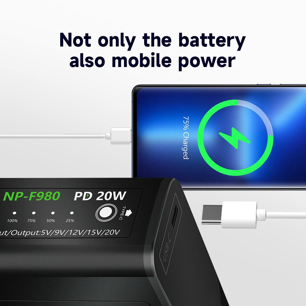 10800mAh NP-F980 NP-F970 NPF960 NPF970 Battery with USB ChargerOutput For Sony PLM-100 CCD-TRV35 MVC-FD91 MC1500C