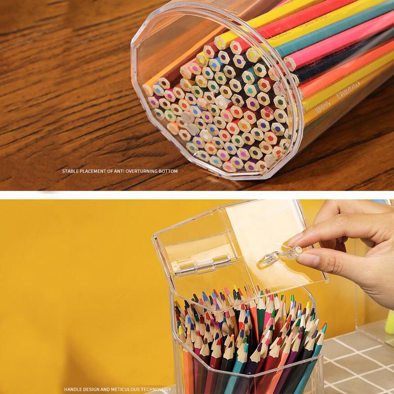 Acrylic Pen Holder Makeup Brush Holders Pencil Organizer Clear Stationery Storage Box Makeup Organizer with Lid Dust-proof Case