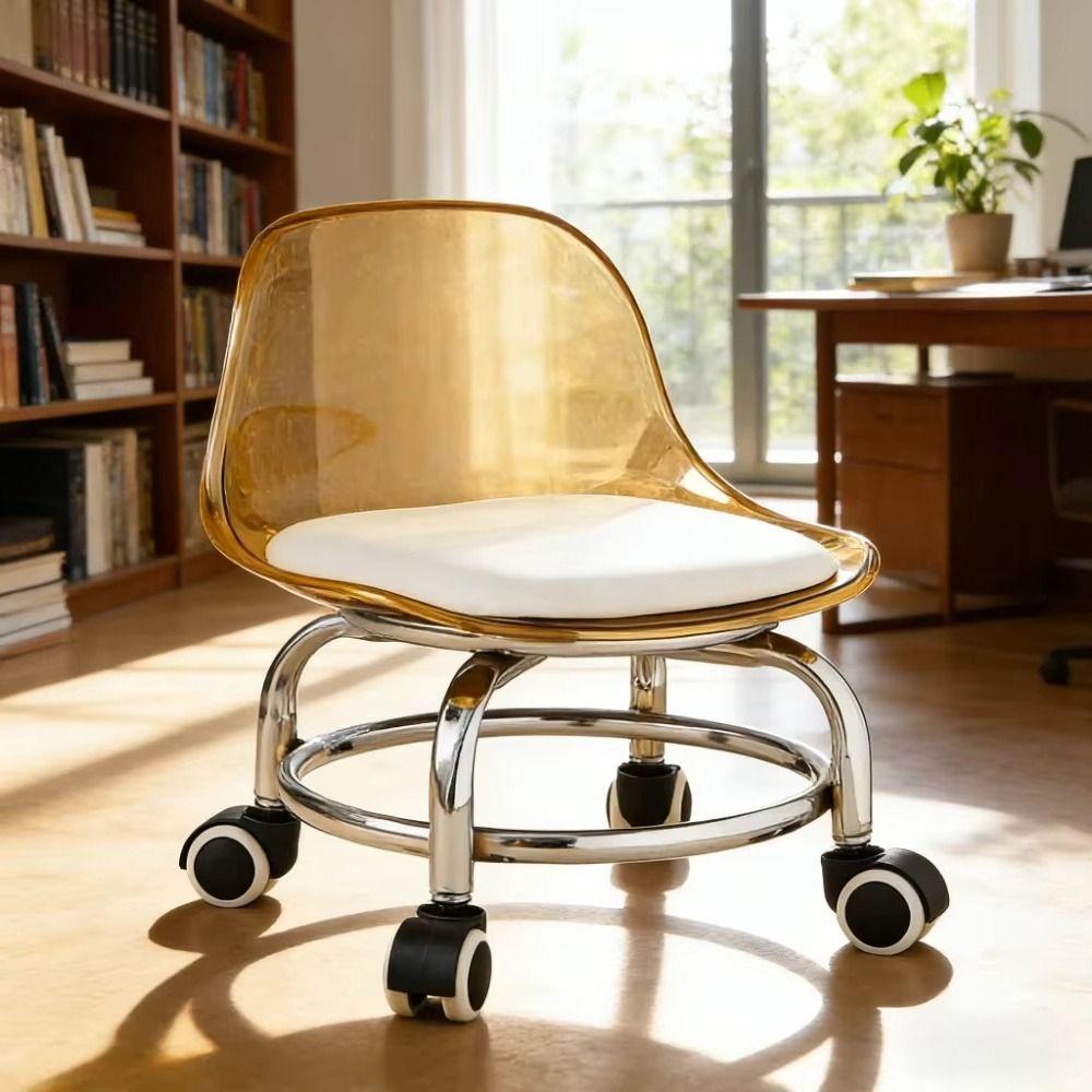 Acrylic Low Stool Silent Wheel Shoe Changing Stool Stool Chair Backrest Stool Children Room Use