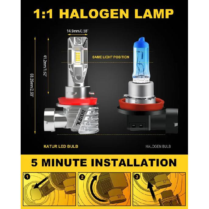 Katur 2pcs H8 H11 Led Car Headlight Bulb Fog Light DRL 6000K White GC-7535 Chips Turbo Diode Fanless For Infiniti QX60 QX80