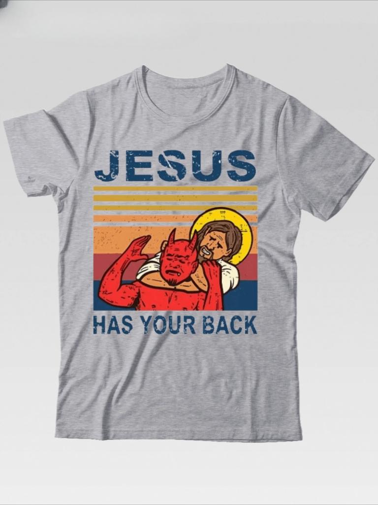 Best Selling Fashion Summer Jesus Has Your Back Jiu Jitsu Retro Christian Men Men T Shirts Cotton T Shirt Street Men T-shirt