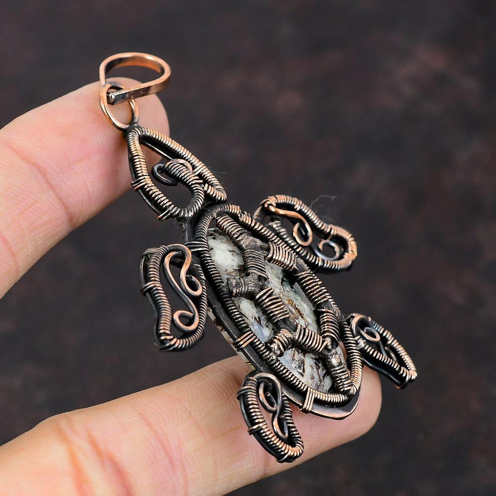 Кулон с астрофиллитом, медная проволока, кулон с драгоценным камнем, кулон с черепахой, медные украшения, кулон ручной работы, подарок для него, кулон с камнем