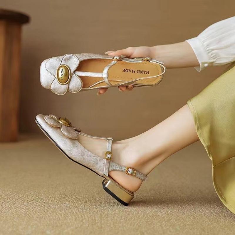 Новые женские туфли на высоком каблуке для весны и осени, женские туфли Мэри Джейн с круглым носком и низким каблуком, украшенные цветами, милые женские туфли