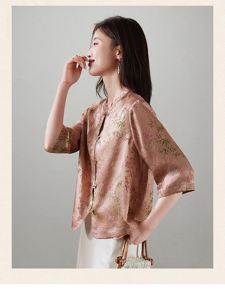 100% mulberry silk printed new Chinese style shirt for women, 2026 spring temperament, versatile silk top for commuting