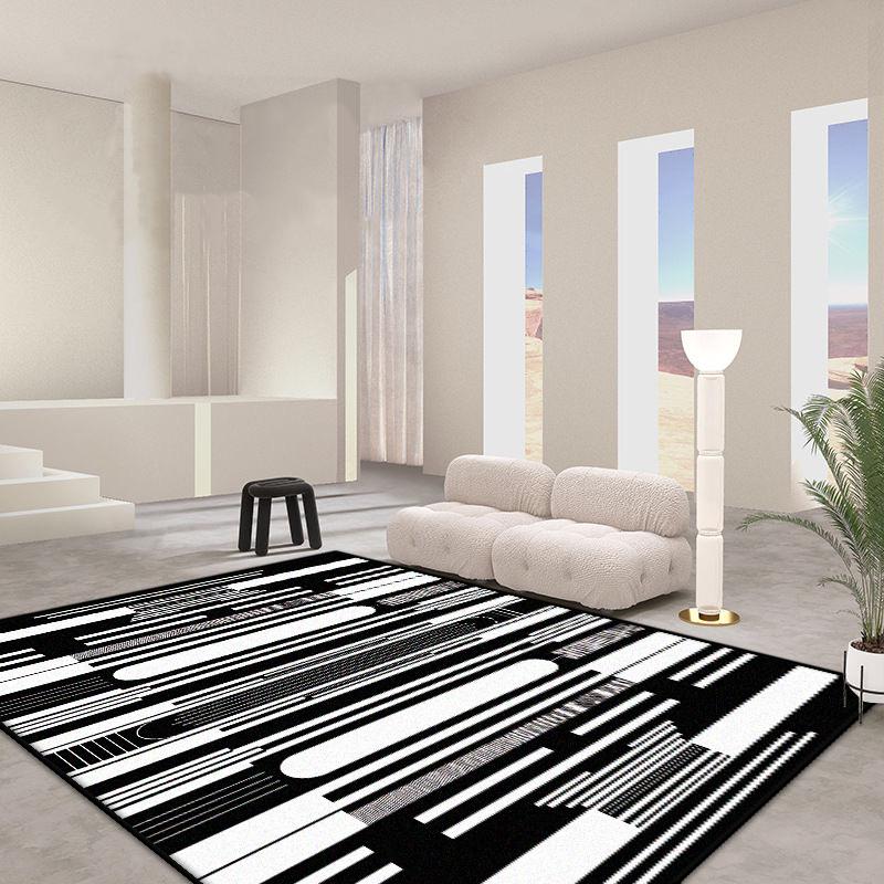 Французский стиль Простой черно-белый полосатый ковер Гостиная Украшение дома Спальня Прикроватный коврик Роскошный Кабинет Гардеробная Нескользящий коврик