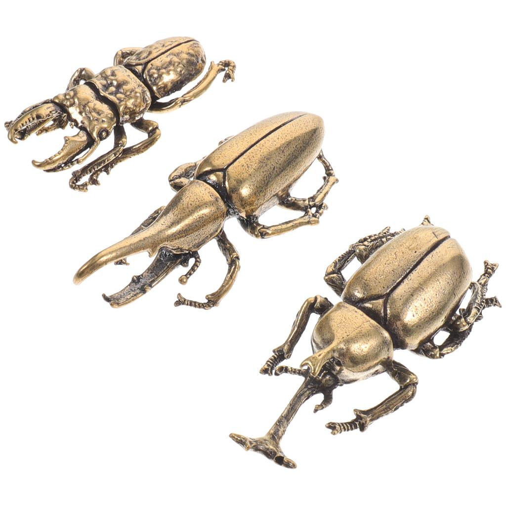 3 Pcs Beetle Tea Pet Brass Adornment Desktop Ornament Figurine Decoration Statue Nail Glue Beetles