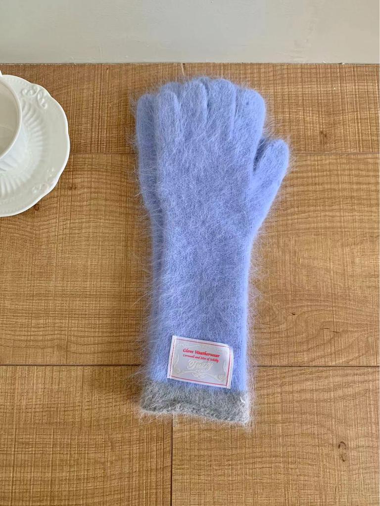 Women's Korean Style Colorblock Wool Long Gloves - Warm, Windproof, Five-Finger Design for Winter Cycling