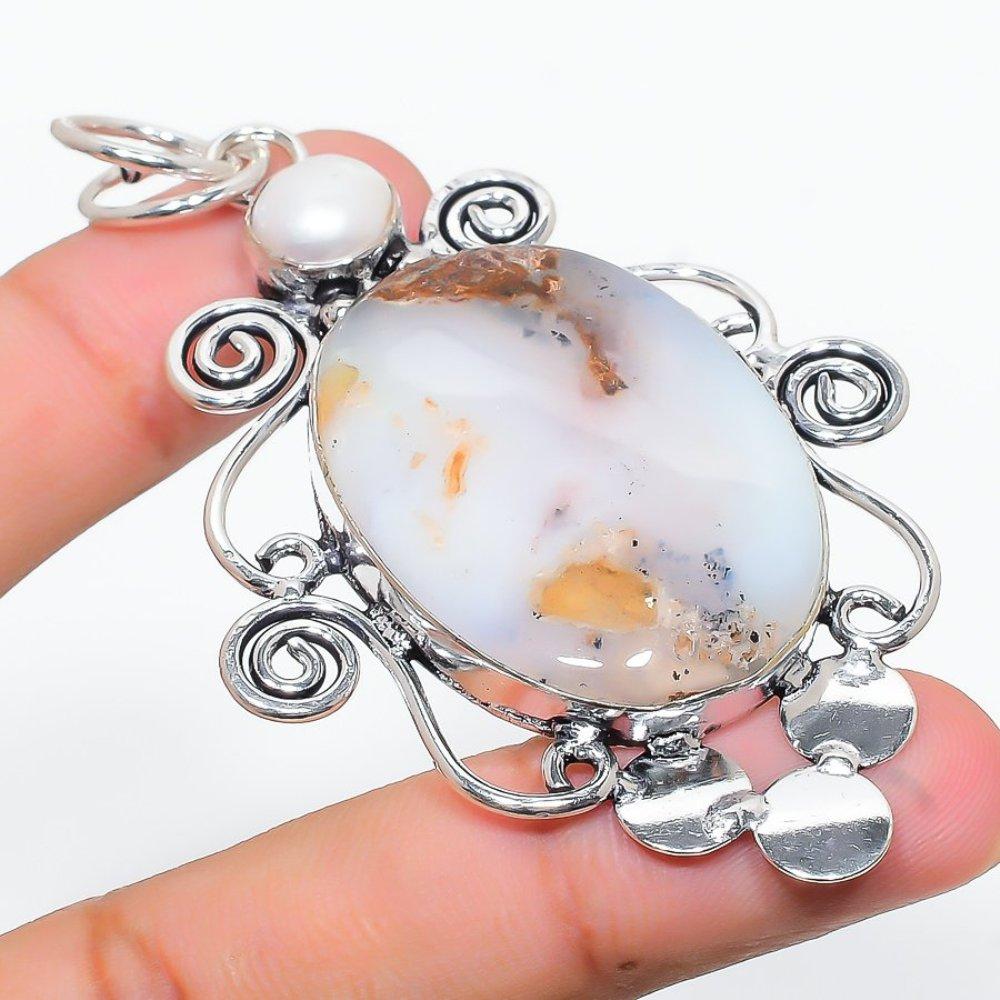 Natural Boulder Opal, Pearl Gemstone 925 Sterling Silver Pendant 3.07" D2K74