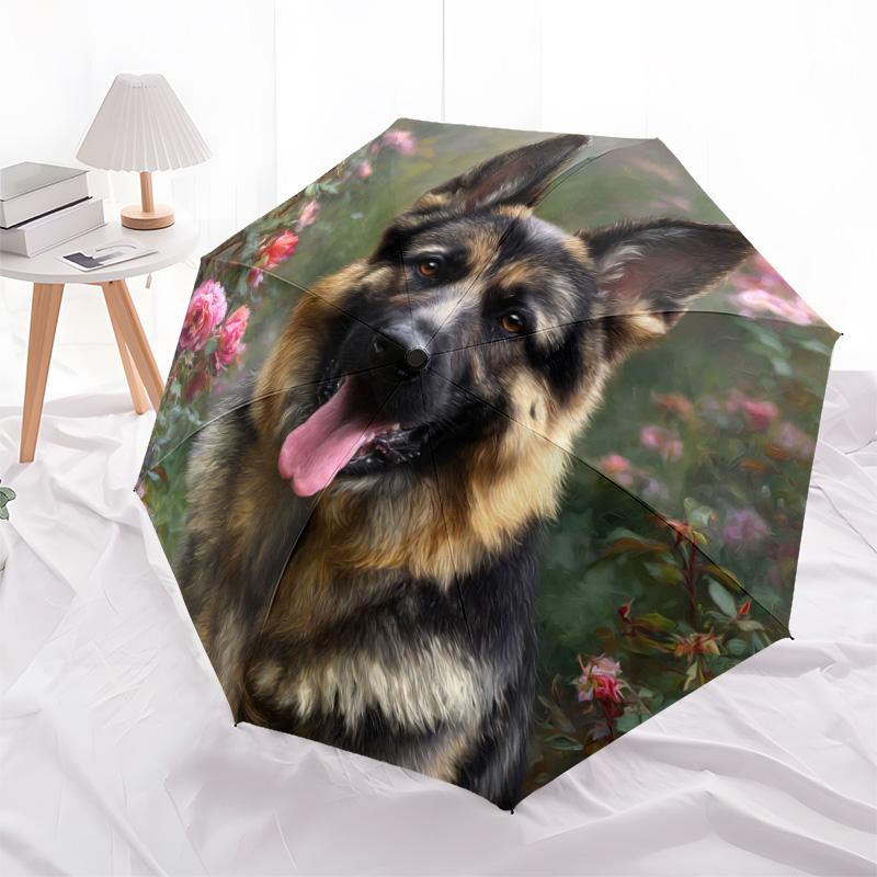 1 шт. Автоматический складной зонт - Рисунок немецкой овчарки, Портативный и складной дизайн с 8 спицами, Рождественские подарки на день рождения