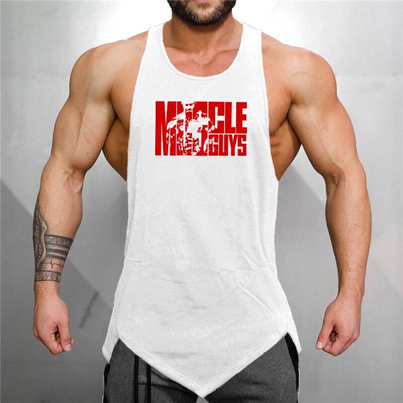 Men’s Gym Clothes Irregular Hem Tank Tops Summer Fashion Trend Street Wear Printed Sleeveless T-shirts Bodybuilding