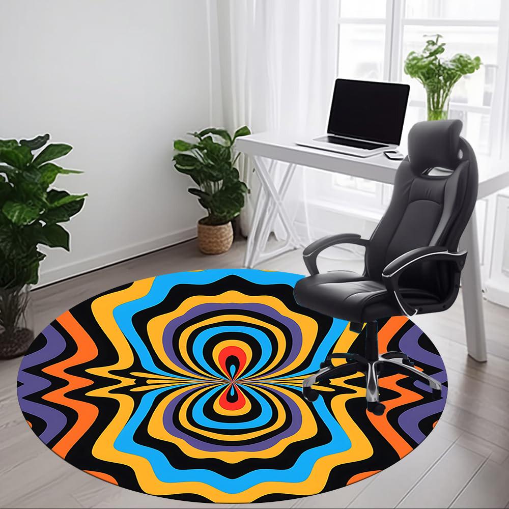 1pc Psychedelic Pattern Carpet, Round Non Slip Durable Large Size Office Carpet, Suitable for Office
