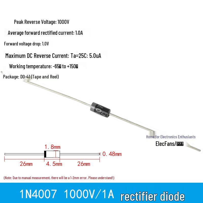 Plug-in Diode Switch/Rectifiers 1N4007, 5408, 1N5819, 1N4148, 5822, 6A10, 10A10