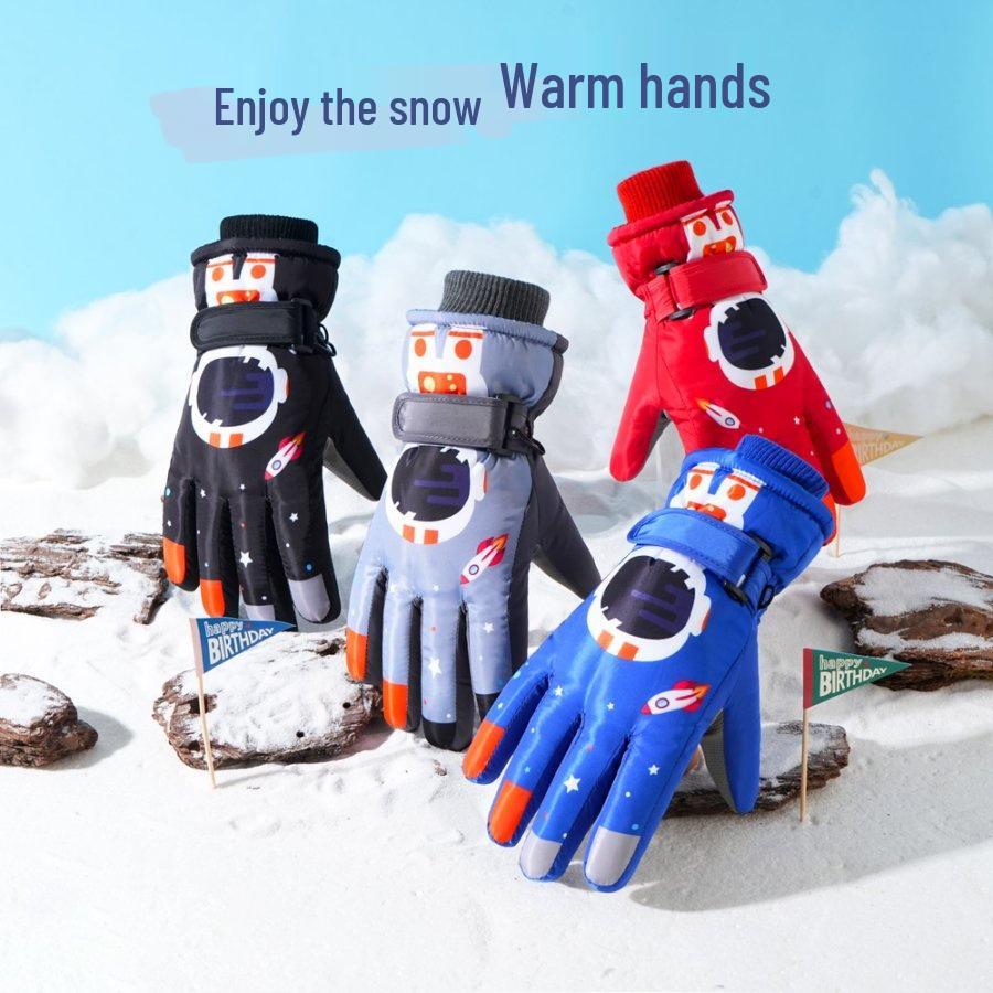 Kids' Winter Cartoon Gloves: Warm, Non-Slip, Waterproof, Thick Fleece for Outdoor Sports, Cycling, Skiing