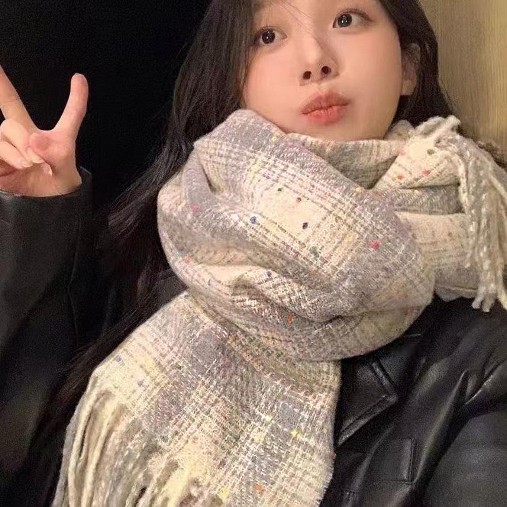 Mohair Winter Cashmere Scarves Tassel Long Shawl Retro Plaid Wool Scarf Girl